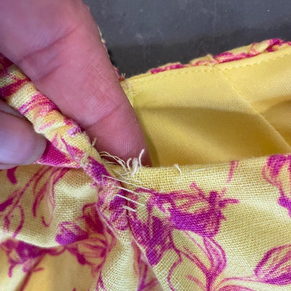 London Times Yellow Pink Floral Linen Smocked Puff Sleeve Maxi Dress 4 Milkmaid - Picture 8 of 9